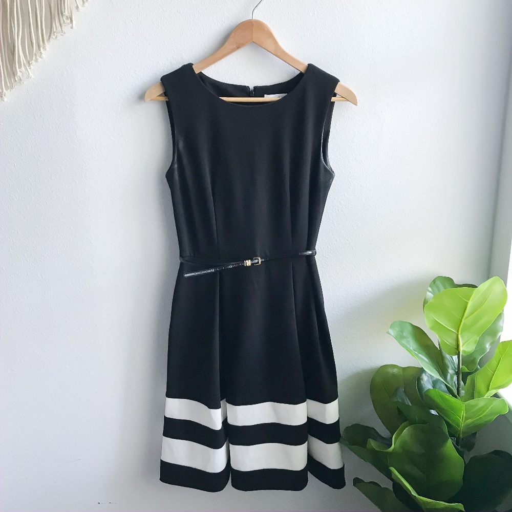 Calvin Klein Belted Striped Fit & Flare Dress 4